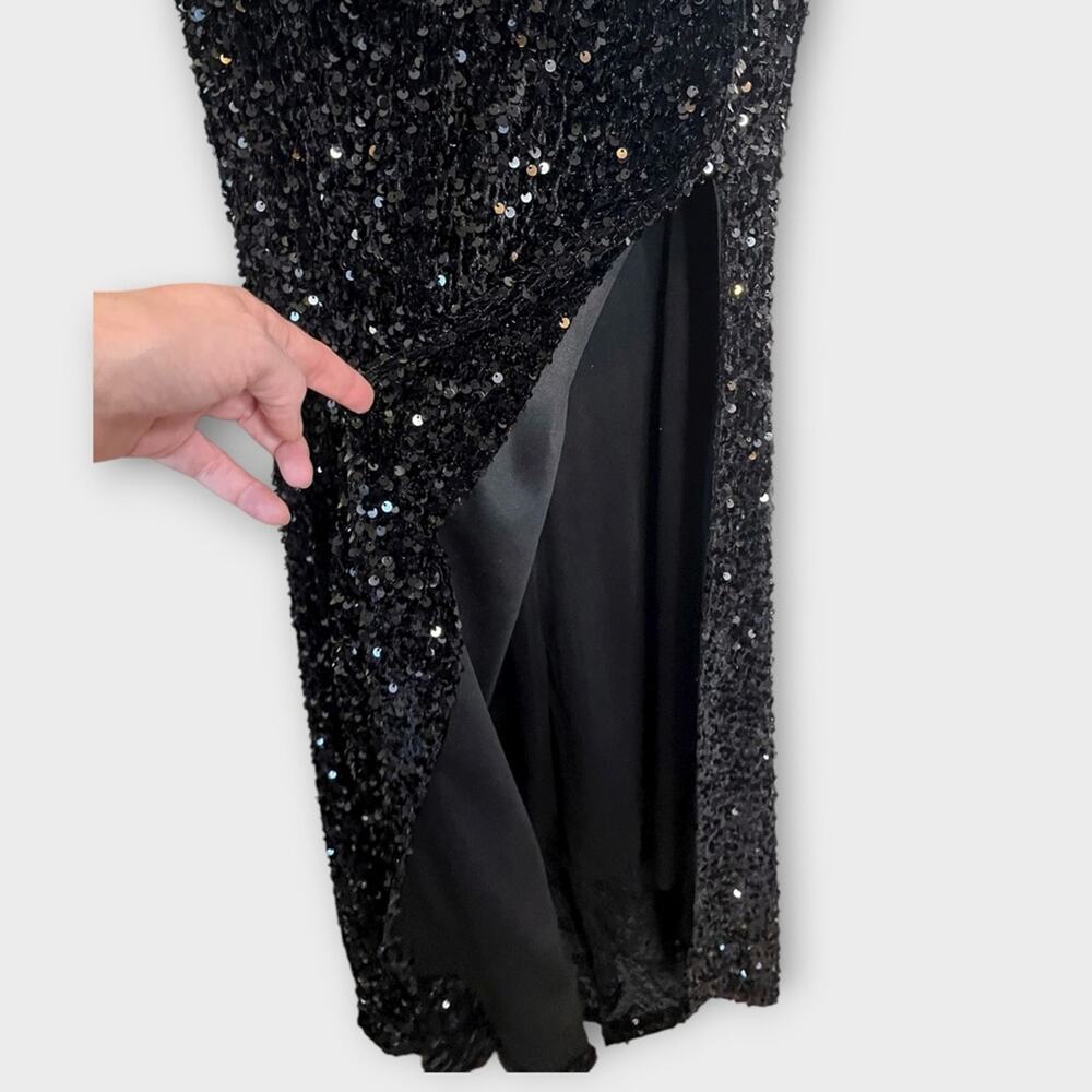 FULLY SEQUINED Black Lace-Up Back Maxi Gown Size 2 Formal Black Tie - Picture 5 of 8
